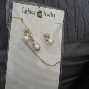 Gold and White Pearl Jewelry Set